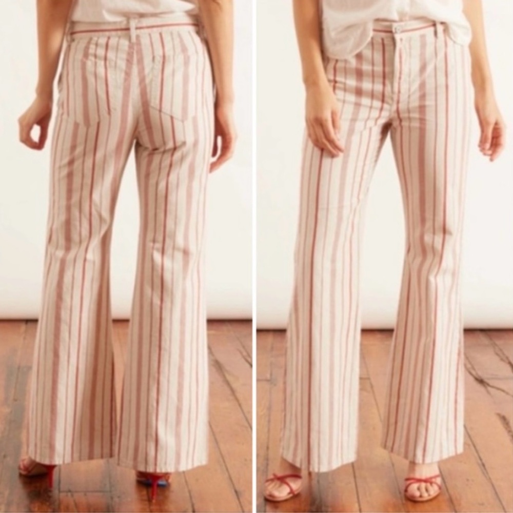 Nili Lotan Hippie Cotton Linen-blend‎ Wide-leg Pants In Red Stripe Size 10